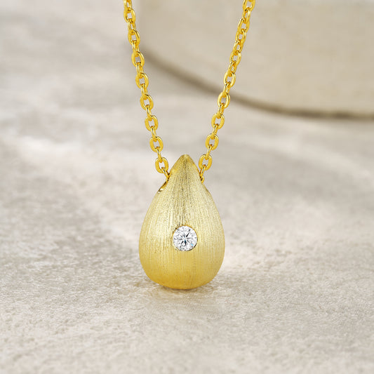 Gold-Tone Bezel Teardrop Necklace with Clear Stone - View 2 - Smonu