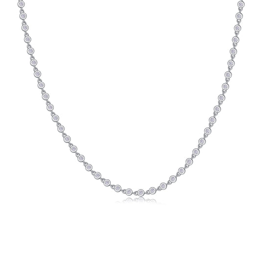 Silver-Tone Bezel Set Chain Necklace - View 2 - Smonu