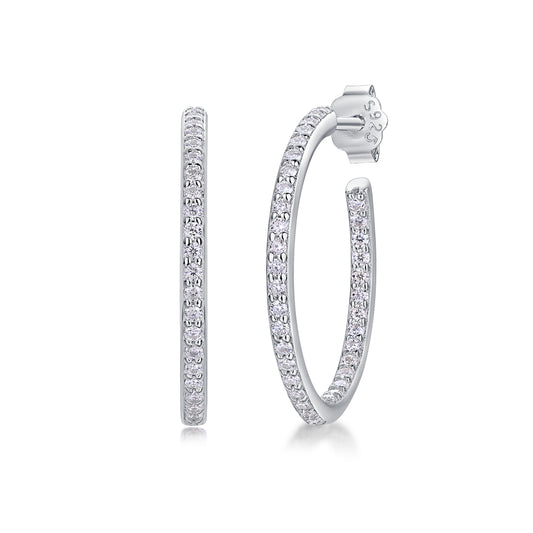Silver-Tone Pavé Hoop Earrings - View 2 - Smonu Moissanite Jewelry