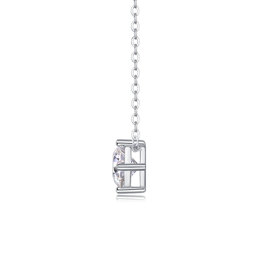 Silver-tone Solitaire Necklace with Round Stone - View 2 - Smonu
