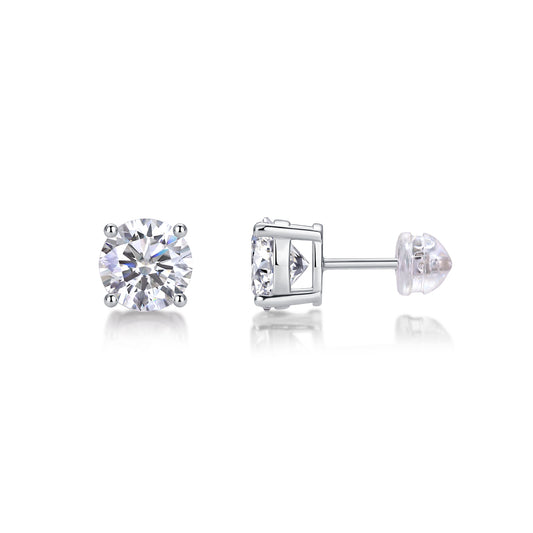Silver-Tone Round Stone Stud Earrings - View 2 - Smonu Moissanite Jewelry