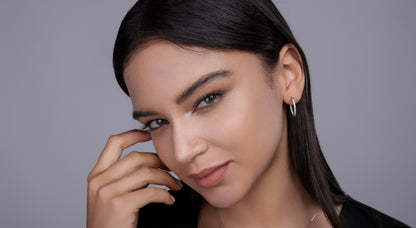 Silver-Tone Pavé Hoop Earrings - View 1 - Smonu Moissanite Jewelry