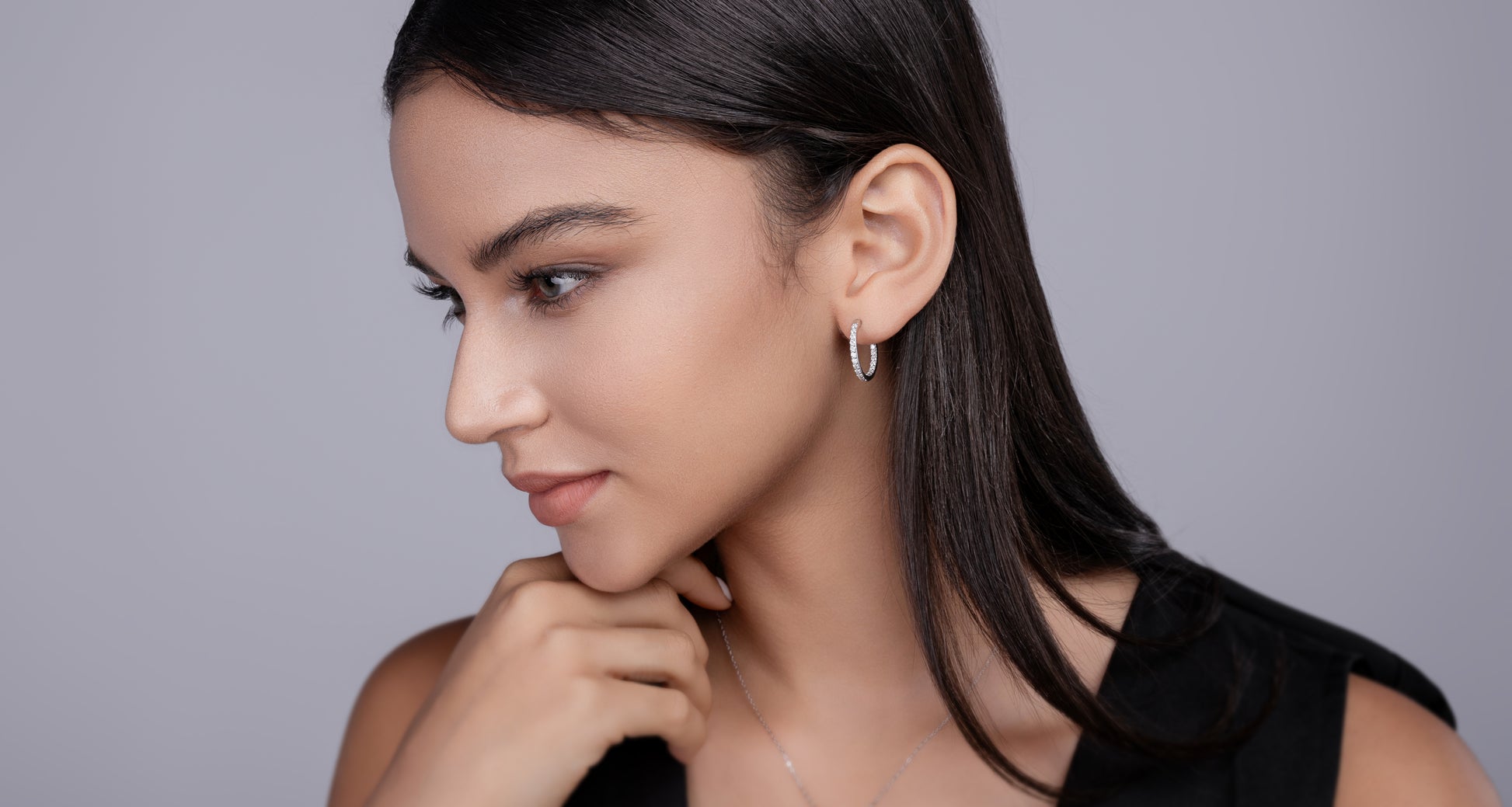 Silver-Tone Pavé Hoop Earrings - View 2 - Smonu Moissanite Jewelry