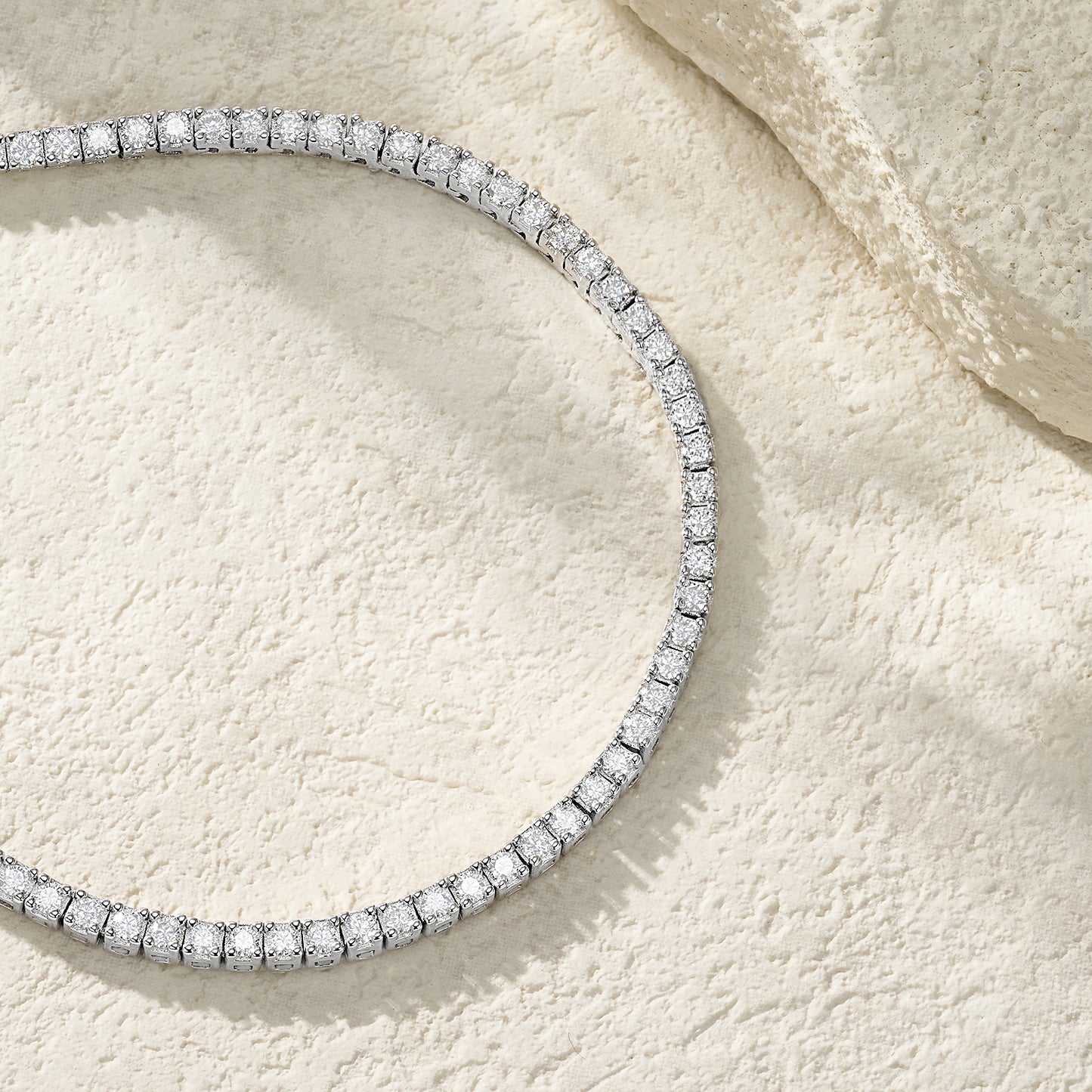 Silver-Tone Tennis Necklace with Round Stones - View 3 - Smonu