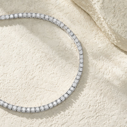 Silver-Tone Tennis Necklace with Round Stones - View 3 - Smonu