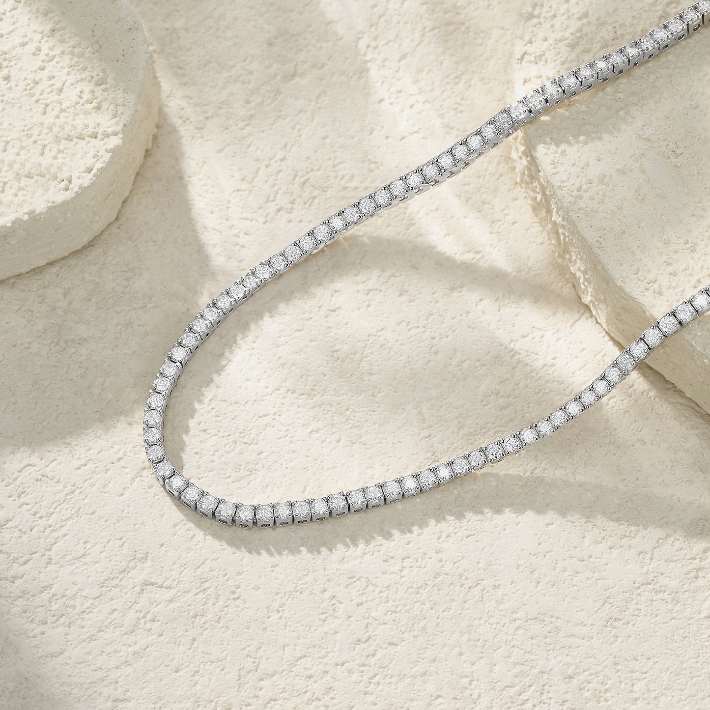 Silver-Tone Tennis Necklace with Round Stones - View 4 - Smonu