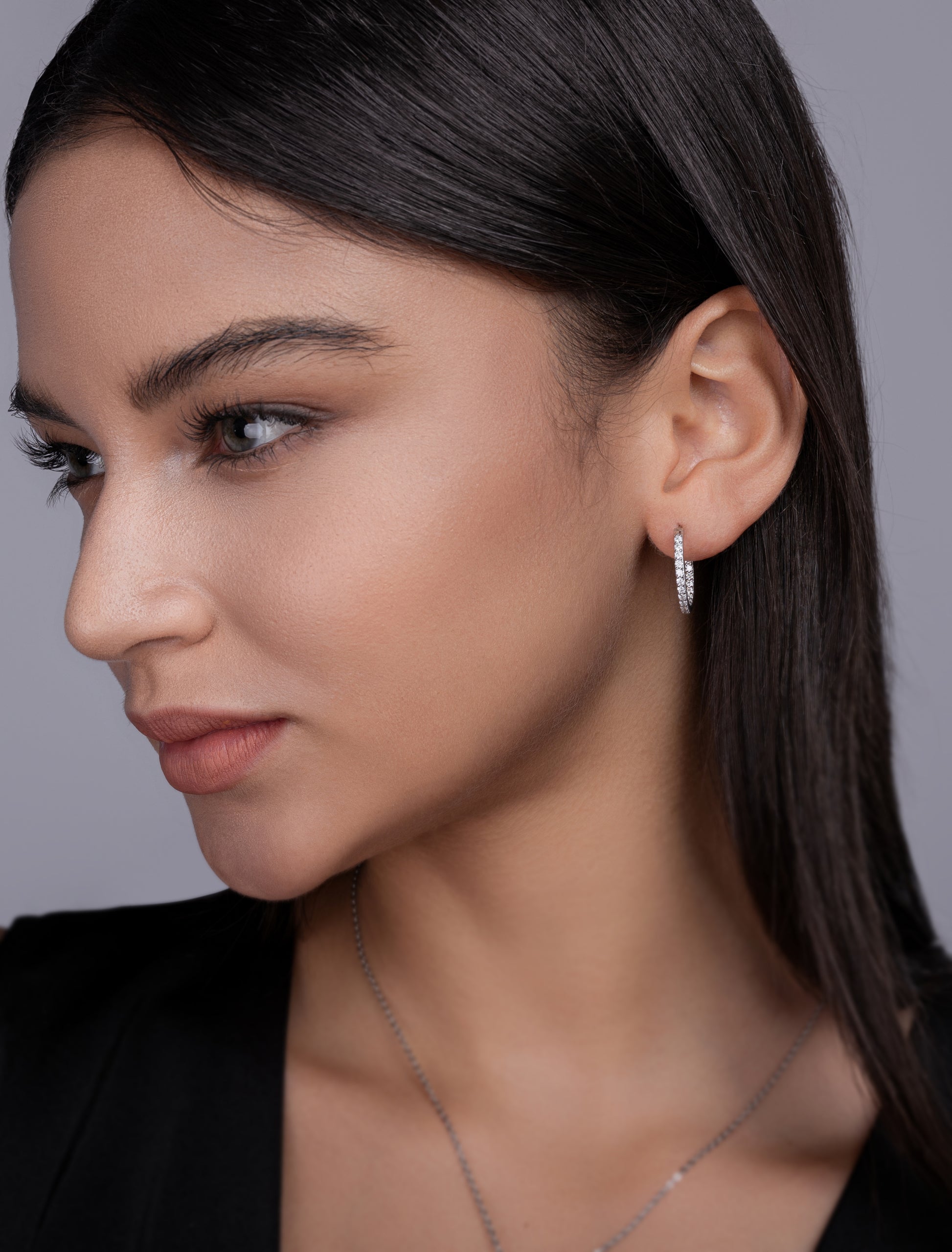 Silver-Tone Pavé Hoop Earrings - View 3 - Smonu Moissanite Jewelry