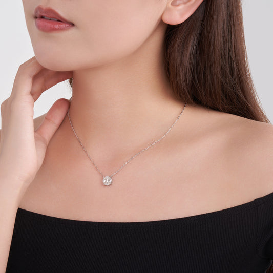 Silver-Tone Minimalist Necklace with Round Pendant - View 1 - Smonu