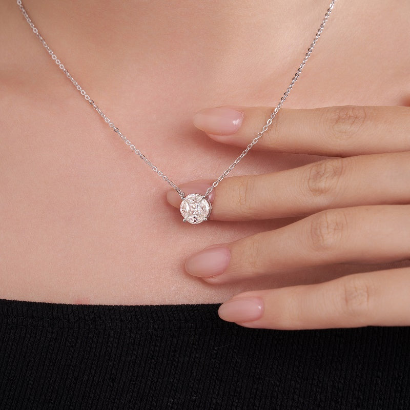 Silver-Tone Minimalist Necklace with Round Pendant - View 4 - Smonu