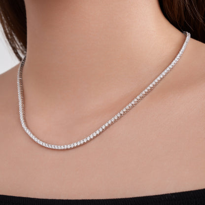 Silver-Tone Tennis Necklace with Round Stones - View 1 - Smonu