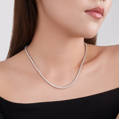 Silver-Tone Tennis Necklace with Round Stones - View 2 - Smonu