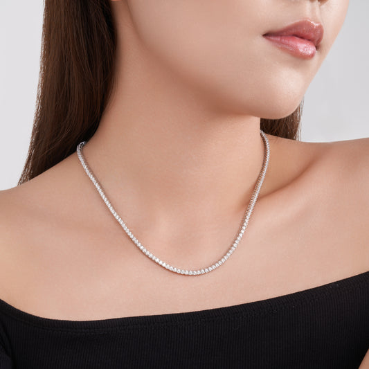 Silver-Tone Tennis Necklace with Round Stones - View 2 - Smonu