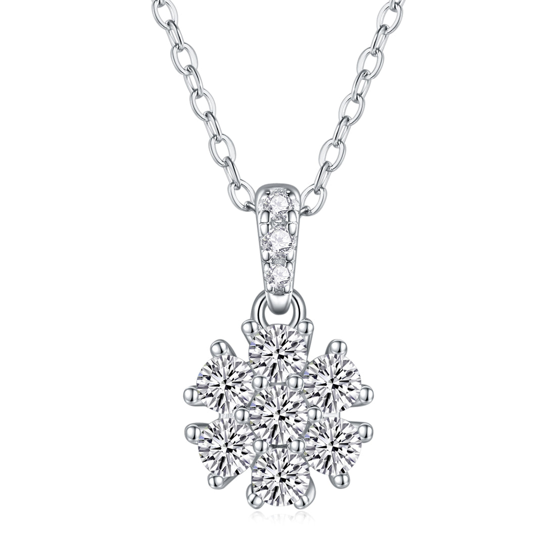 Silver Floral Cluster Moissanite Pendant Necklace