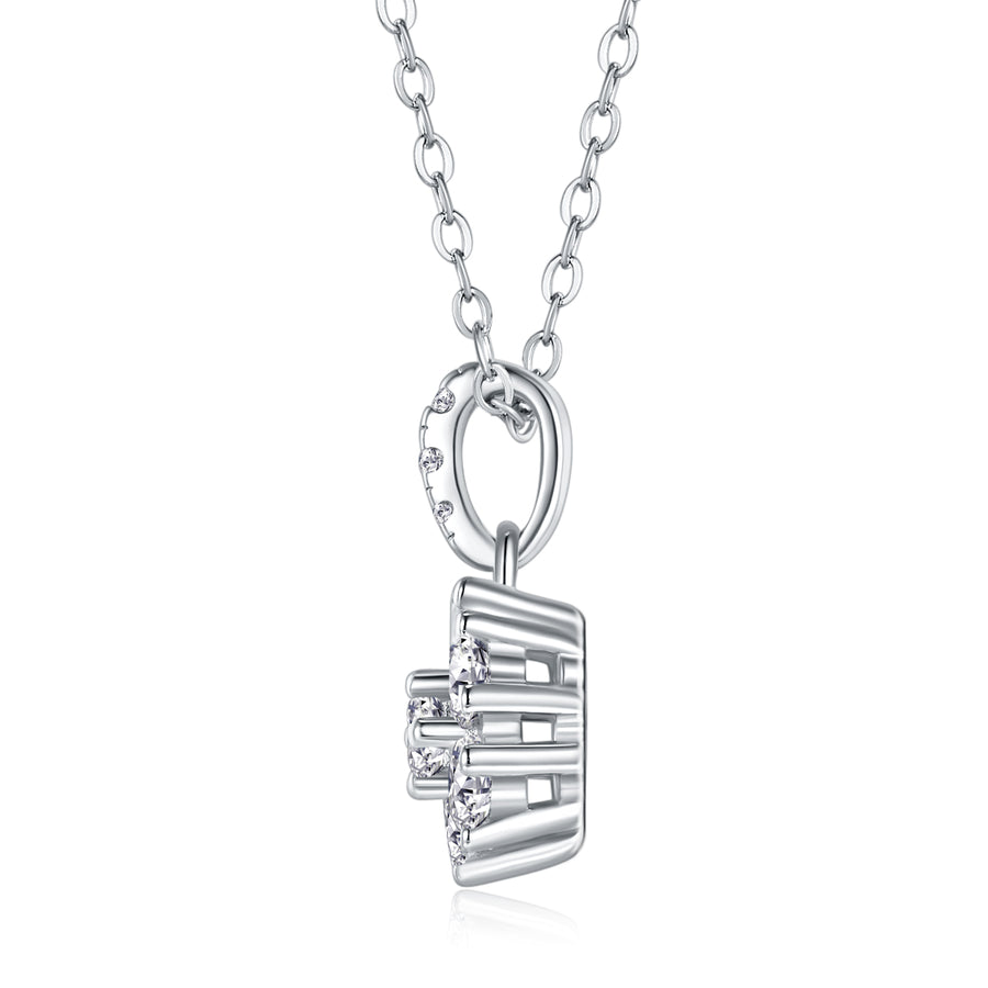 Silver Floral Cluster Moissanite Pendant Necklace
