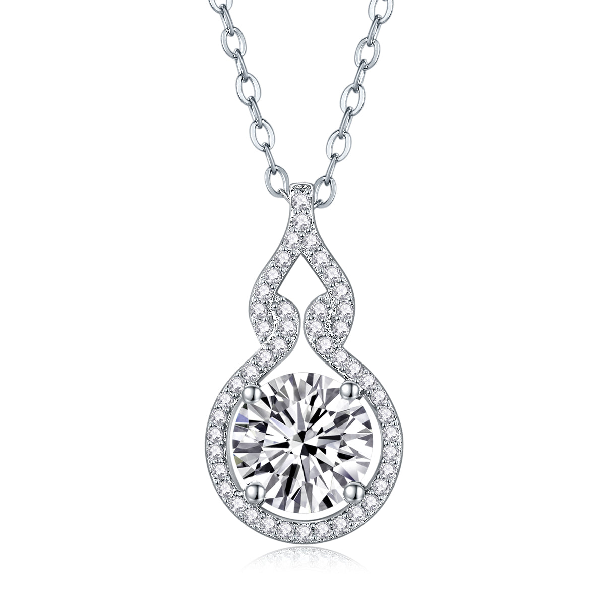 Silver-Tone Round Stone Pendant Necklace - View 1 - Smonu