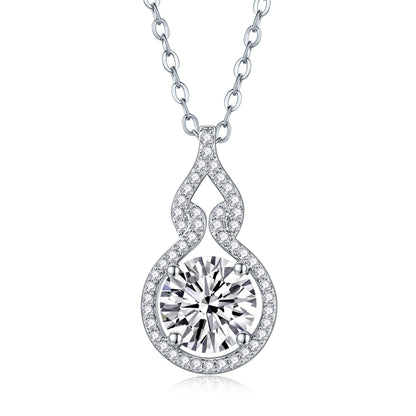Silver-Tone Round Stone Pendant Necklace - View 1 - Smonu
