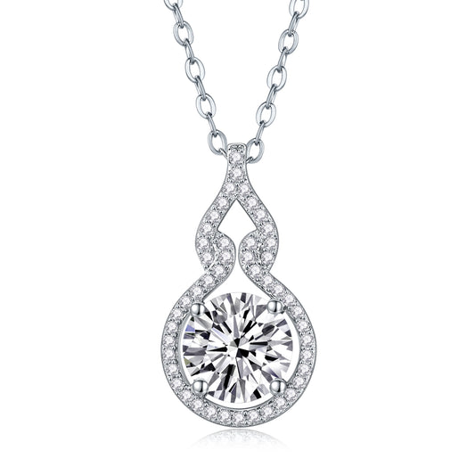 Silver-Tone Round Stone Pendant Necklace - View 1 - Smonu
