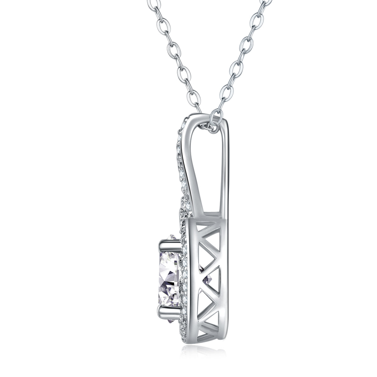 Silver-Tone Round Stone Pendant Necklace - View 2 - Smonu