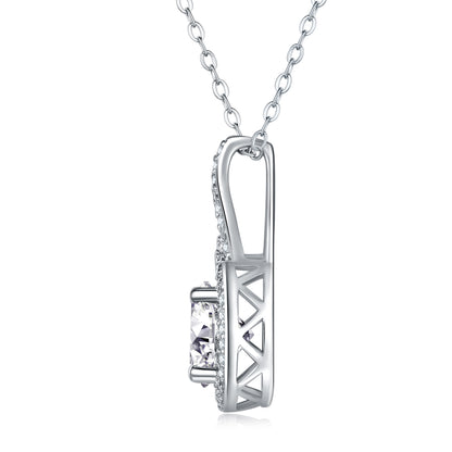 Silver-Tone Round Stone Pendant Necklace - View 2 - Smonu