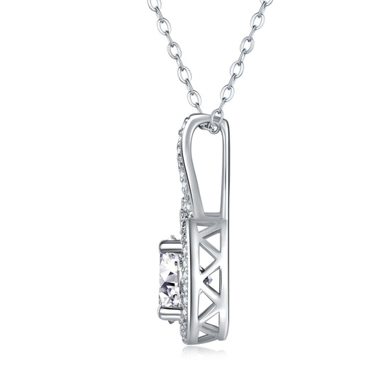 Silver-Tone Round Stone Pendant Necklace - View 2 - Smonu