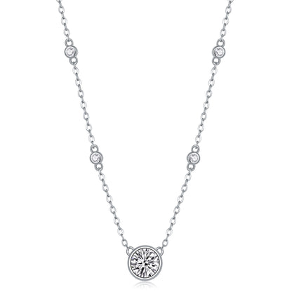 Silver-Tone Bezel Set Round Stone Necklace - View 1 - Smonu