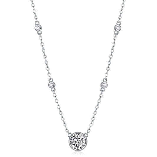 Silver-Tone Bezel Set Round Stone Necklace - View 1 - Smonu
