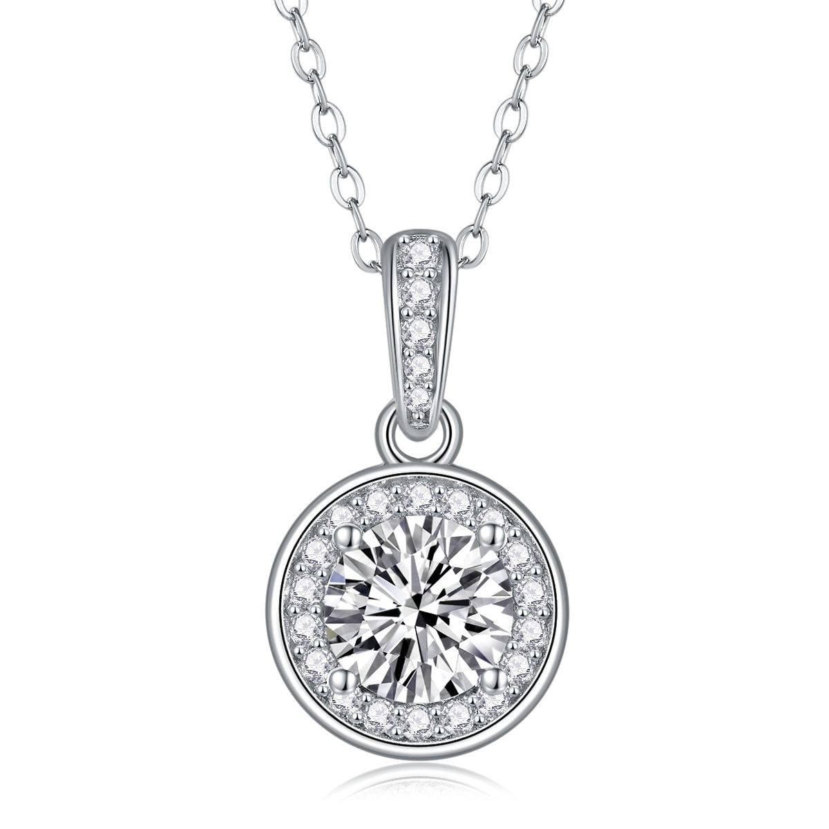 Silver-Tone Halo Pendant Necklace - View 1 - Smonu