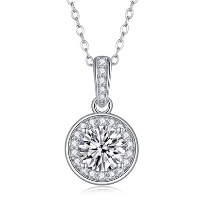 Silver-Tone Halo Pendant Necklace - View 1 - Smonu