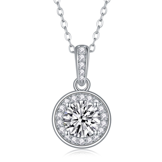 Silver-Tone Halo Pendant Necklace - View 1 - Smonu