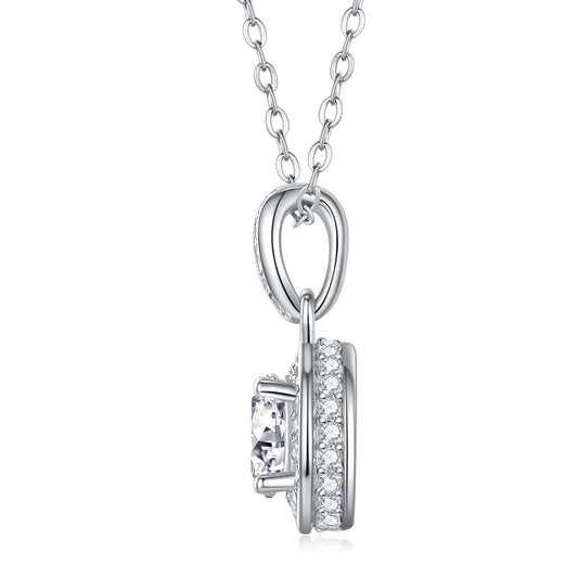 Silver-Tone Halo Pendant Necklace - View 2 - Smonu
