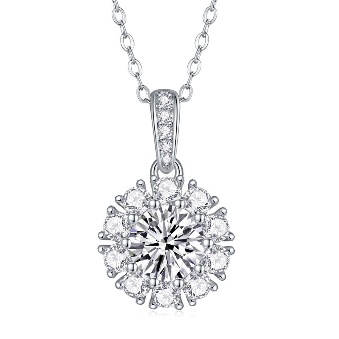 Silver-Tone Moissanite Cluster Pendant Necklace