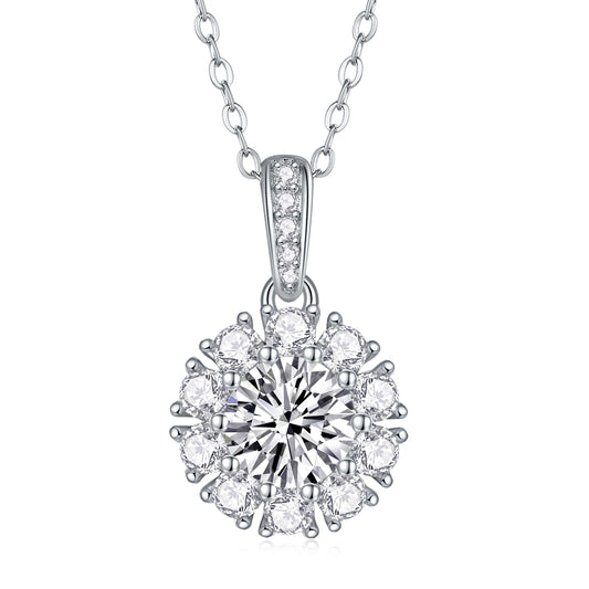 Silver-Tone Floral Halo Pendant - View 1 - Smonu
