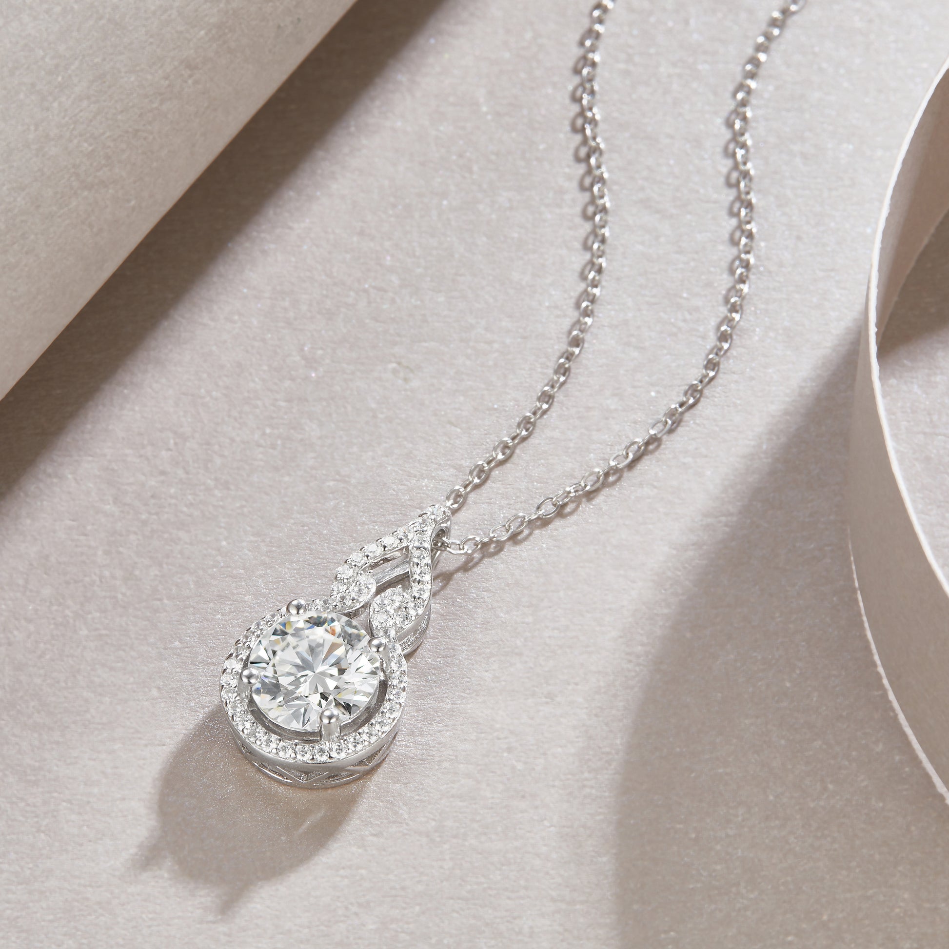 Silver-Tone Round Stone Pendant Necklace - View 3 - Smonu