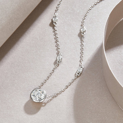 Silver-Tone Bezel Set Round Stone Necklace - View 3 - Smonu