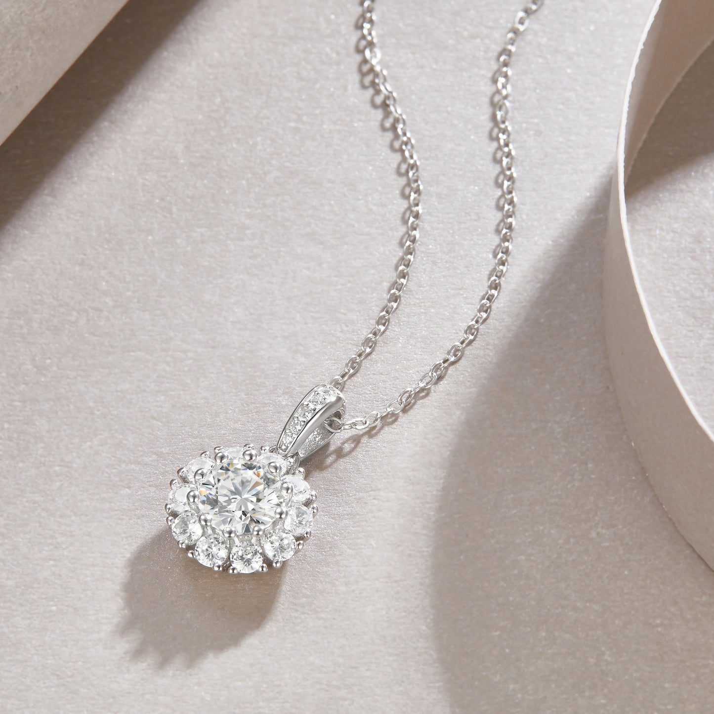 Silver-Tone Floral Halo Pendant - View 3 - Smonu