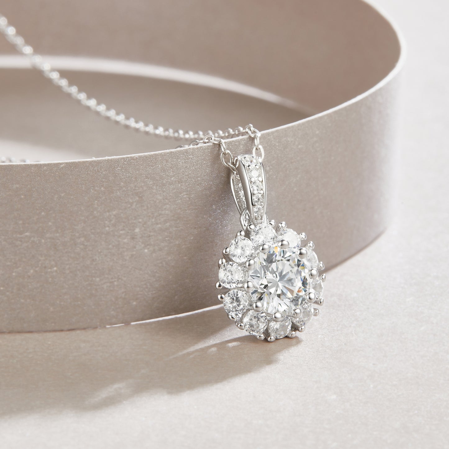 Silver-Tone Floral Halo Pendant - View 4 - Smonu
