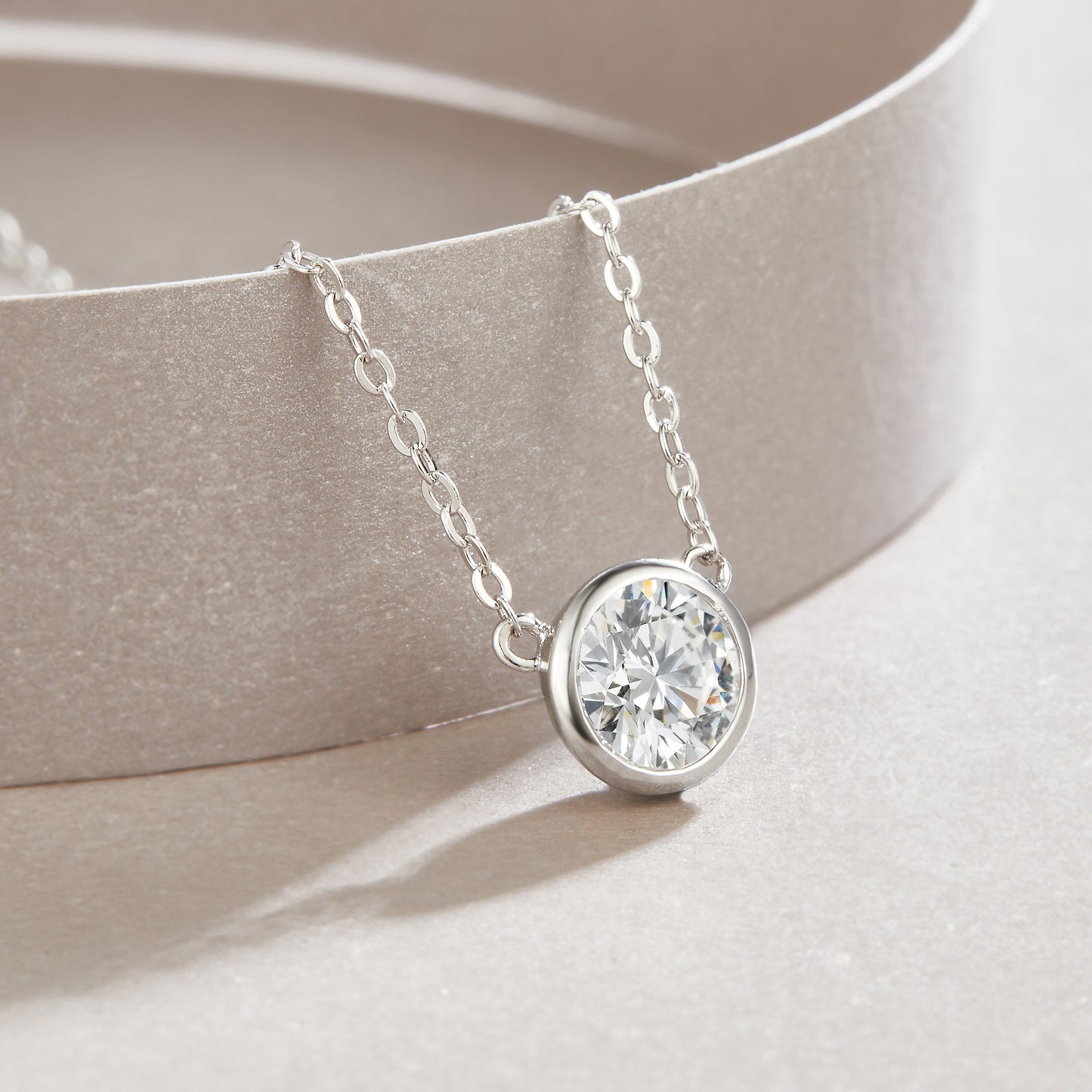 Silver-Tone Bezel Set Round Stone Necklace - View 4 - Smonu
