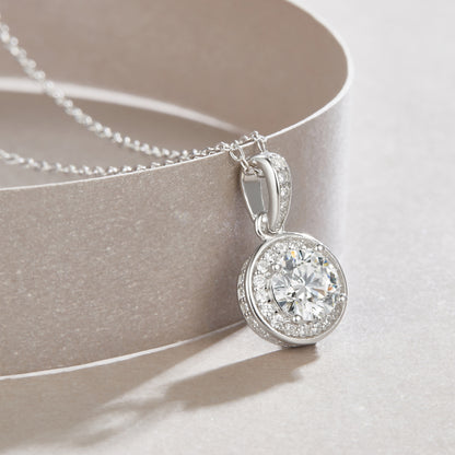 Silver-Tone Halo Pendant Necklace - View 4 - Smonu