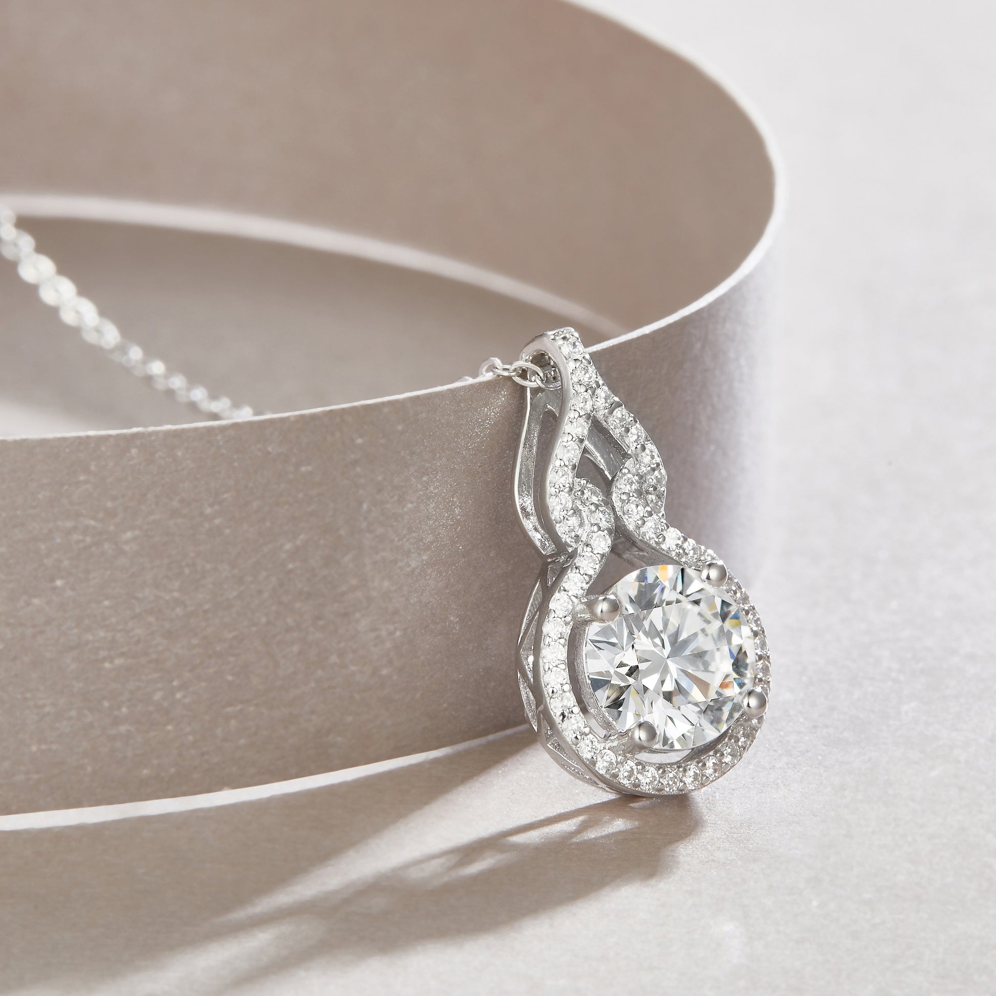 Silver-Tone Round Stone Pendant Necklace - View 4 - Smonu