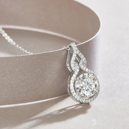 Silver-Tone Round Stone Pendant Necklace - View 4 - Smonu