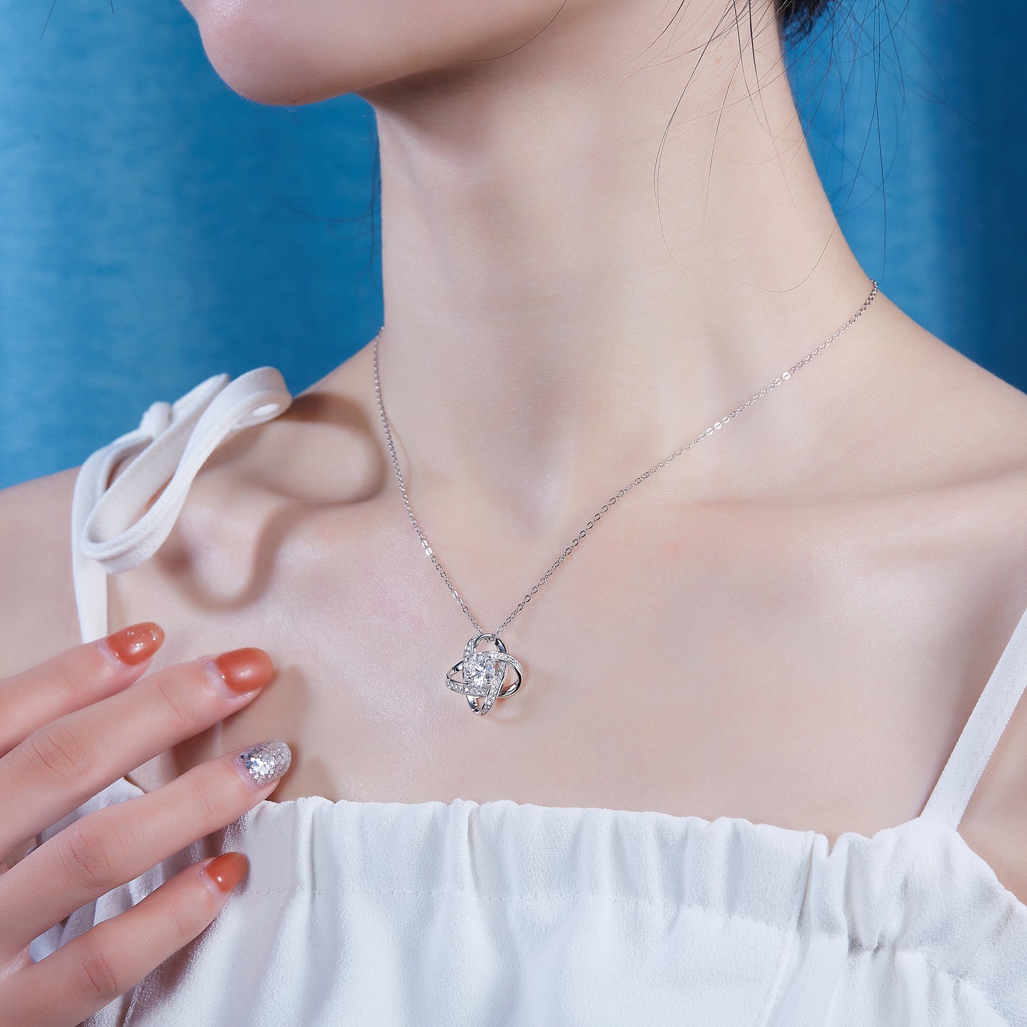 Silver-Tone Interlocking Knot Infinity Pendant - View 6 - Smonu