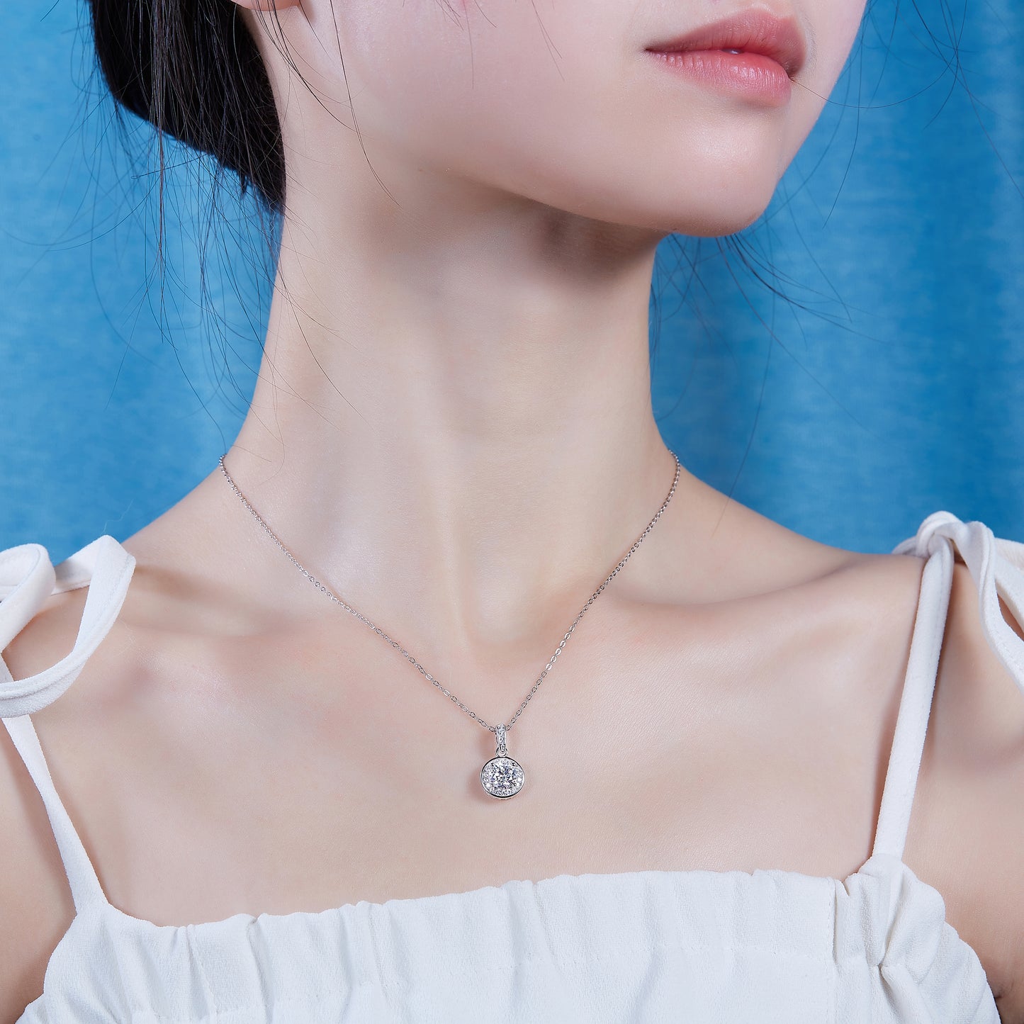 Silver-Tone Halo Pendant Necklace - View 5 - Smonu
