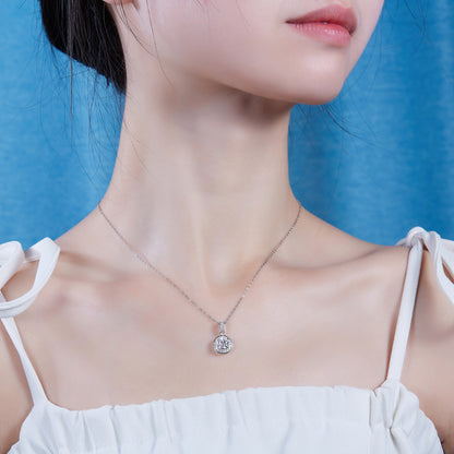 Silver-Tone Halo Pendant Necklace - View 5 - Smonu