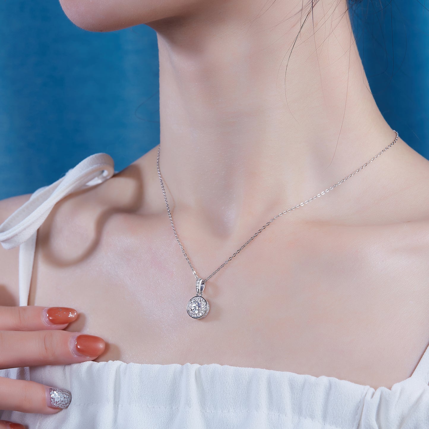 Silver-Tone Halo Pendant Necklace - View 6 - Smonu