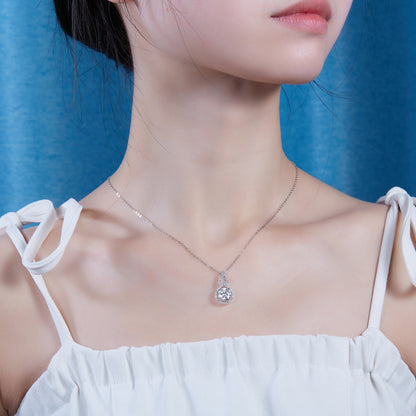 Silver-Tone Round Stone Pendant Necklace - View 5 - Smonu