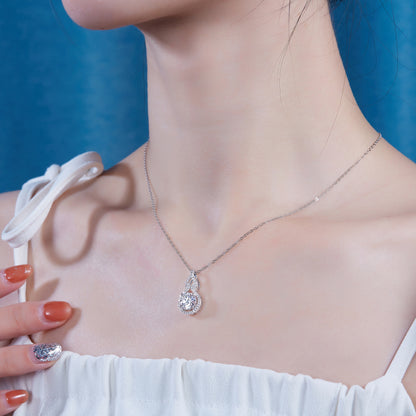 Silver-Tone Round Stone Pendant Necklace - View 6 - Smonu