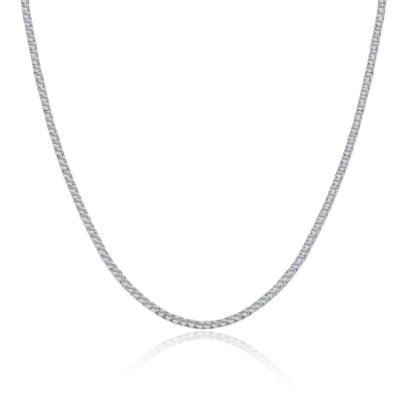 Silver-Tone Tennis Necklace with Round Stones - View 5 - Smonu