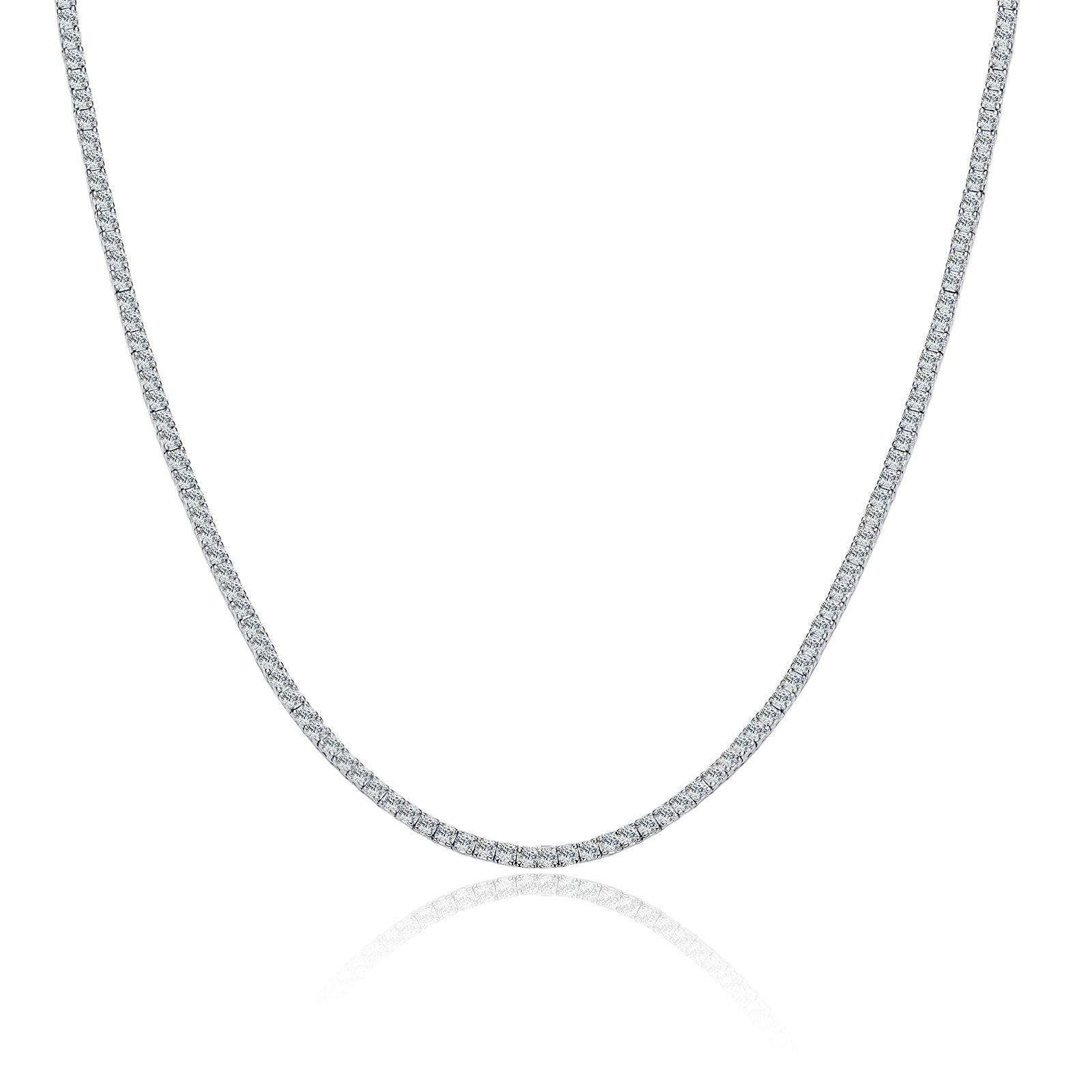 Silver-Tone Tennis Necklace with Round Stones - View 5 - Smonu