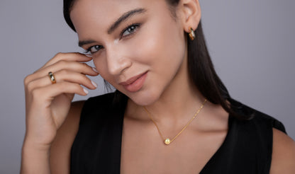 Gold-Tone Textured Sphere Necklace with Clear Stone - View 5 - Smonu