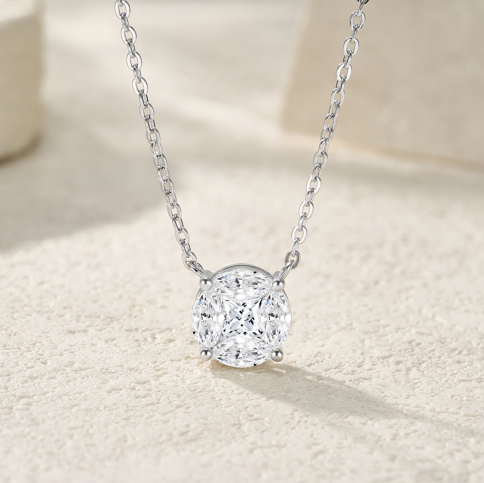 Silver-Tone Minimalist Necklace with Round Pendant - View 8 - Smonu